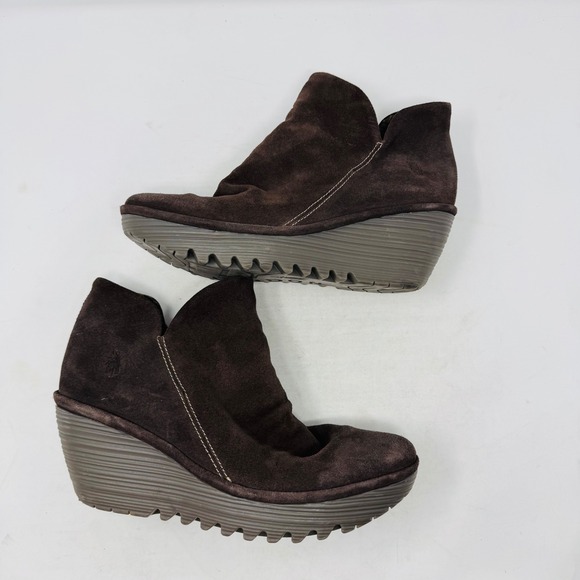 FLY LONDON Brown Suede Wedge Yip Oil Ankle Boots Women's Size 10 - Picture 9 of 11